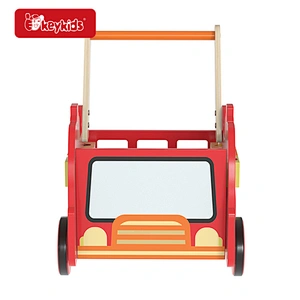 Customize red fire truck 2-in-1 wooden baby leaning walker toy for toddlers W16E224