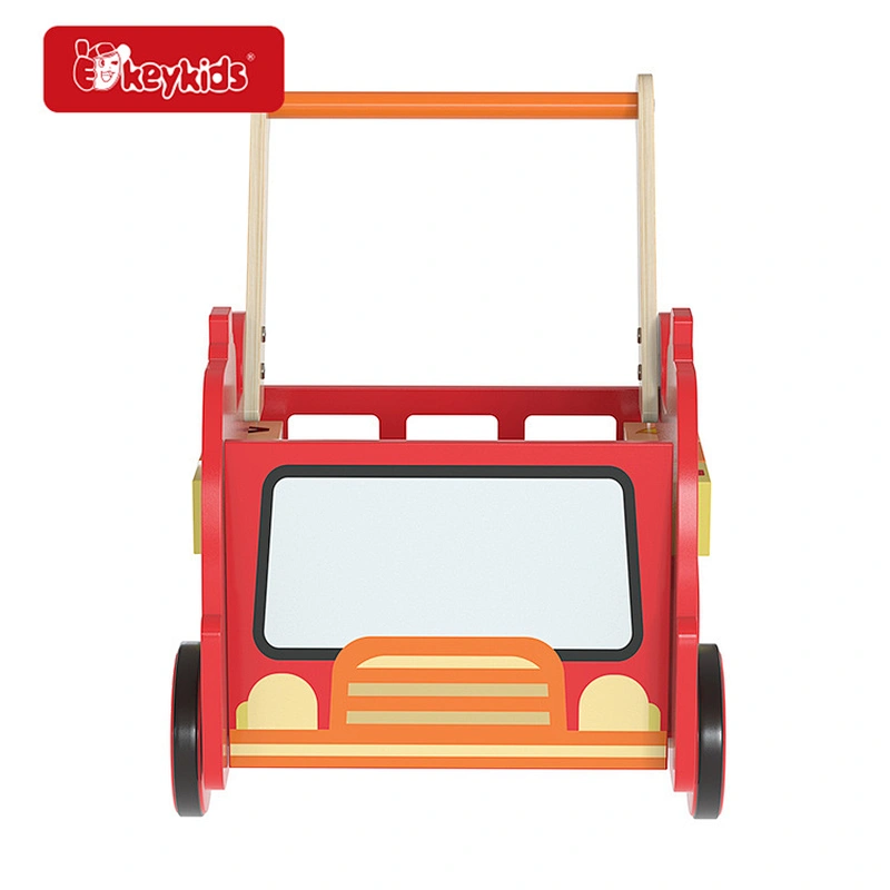 Customize red fire truck 2-in-1 wooden baby leaning walker toy for toddlers W16E224