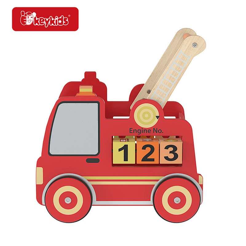 Customize red fire truck 2-in-1 wooden baby leaning walker toy for toddlers W16E224