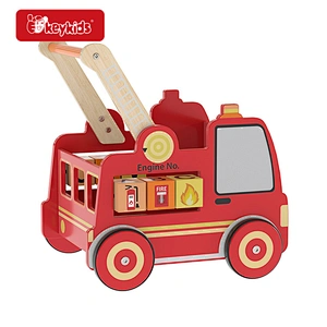 Customize red fire truck 2-in-1 wooden baby leaning walker toy for toddlers W16E224